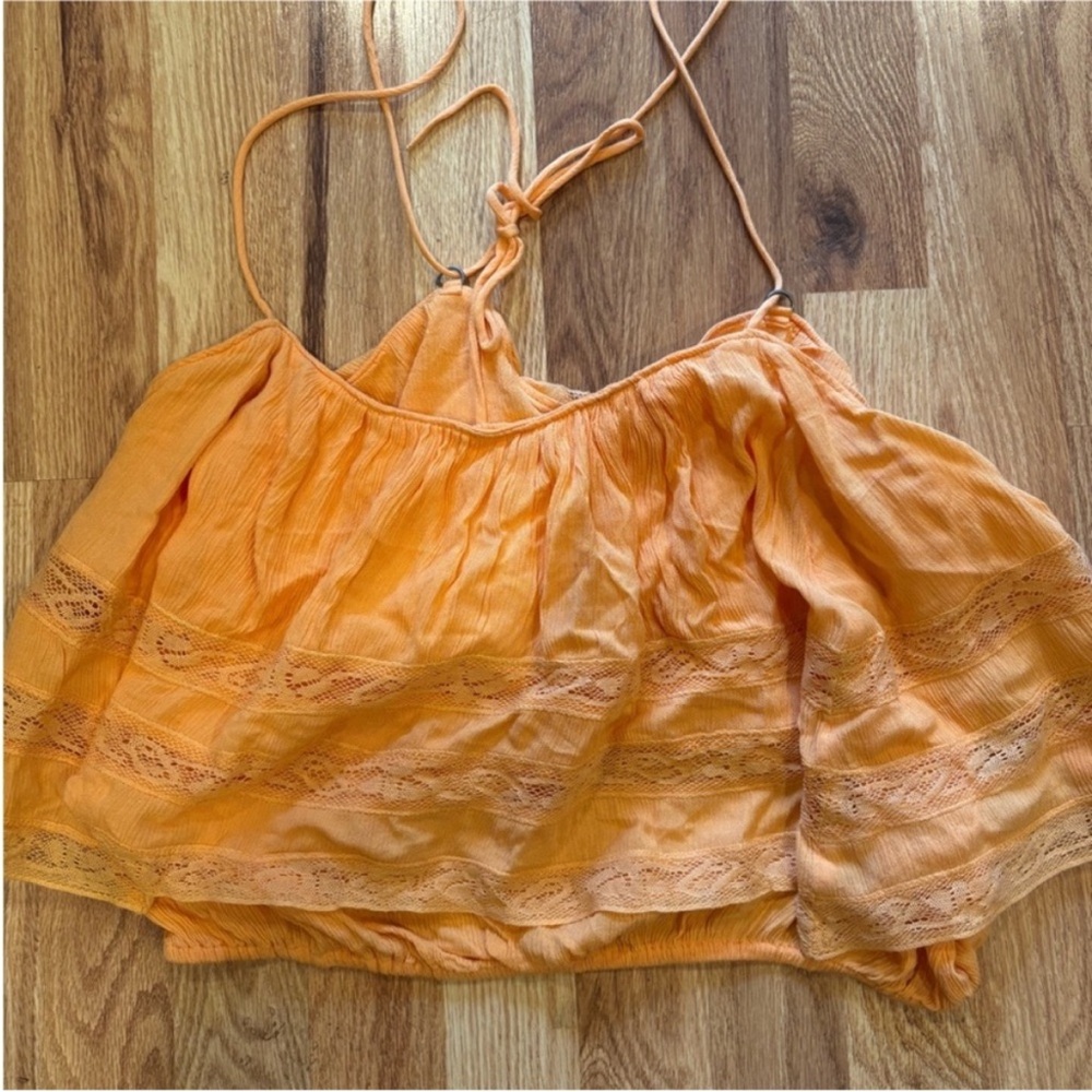Free people  Orange Lace-Trim Spaghetti Strap cropped Women's Top NWT festival